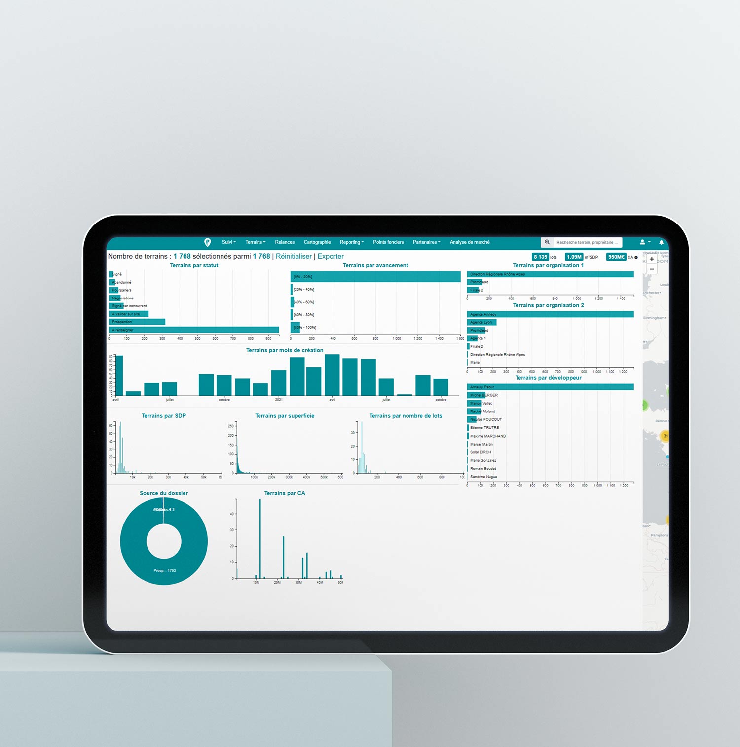 Promolead, Reporting stock terrains, CRM et logiciel Prospection foncière.